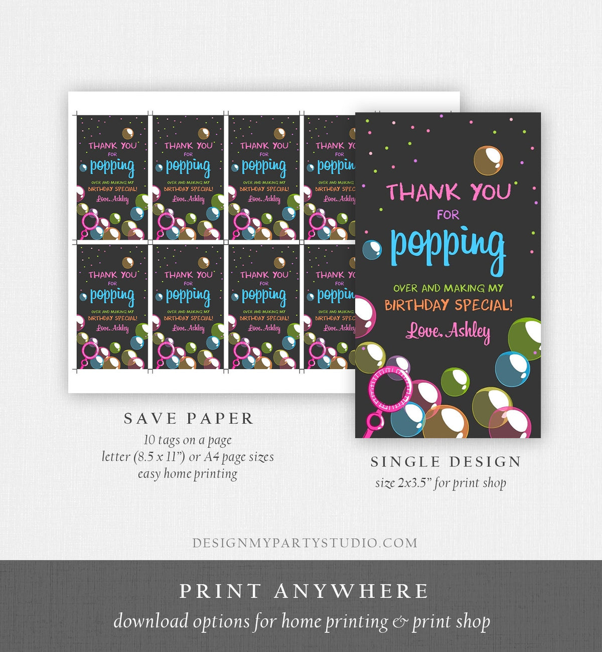 Editable Bubble Favor tags Pink Bubble Birthday Thank you tags Popping over Labels Bubbles Gift tags Girl Digital Template Printable 0035