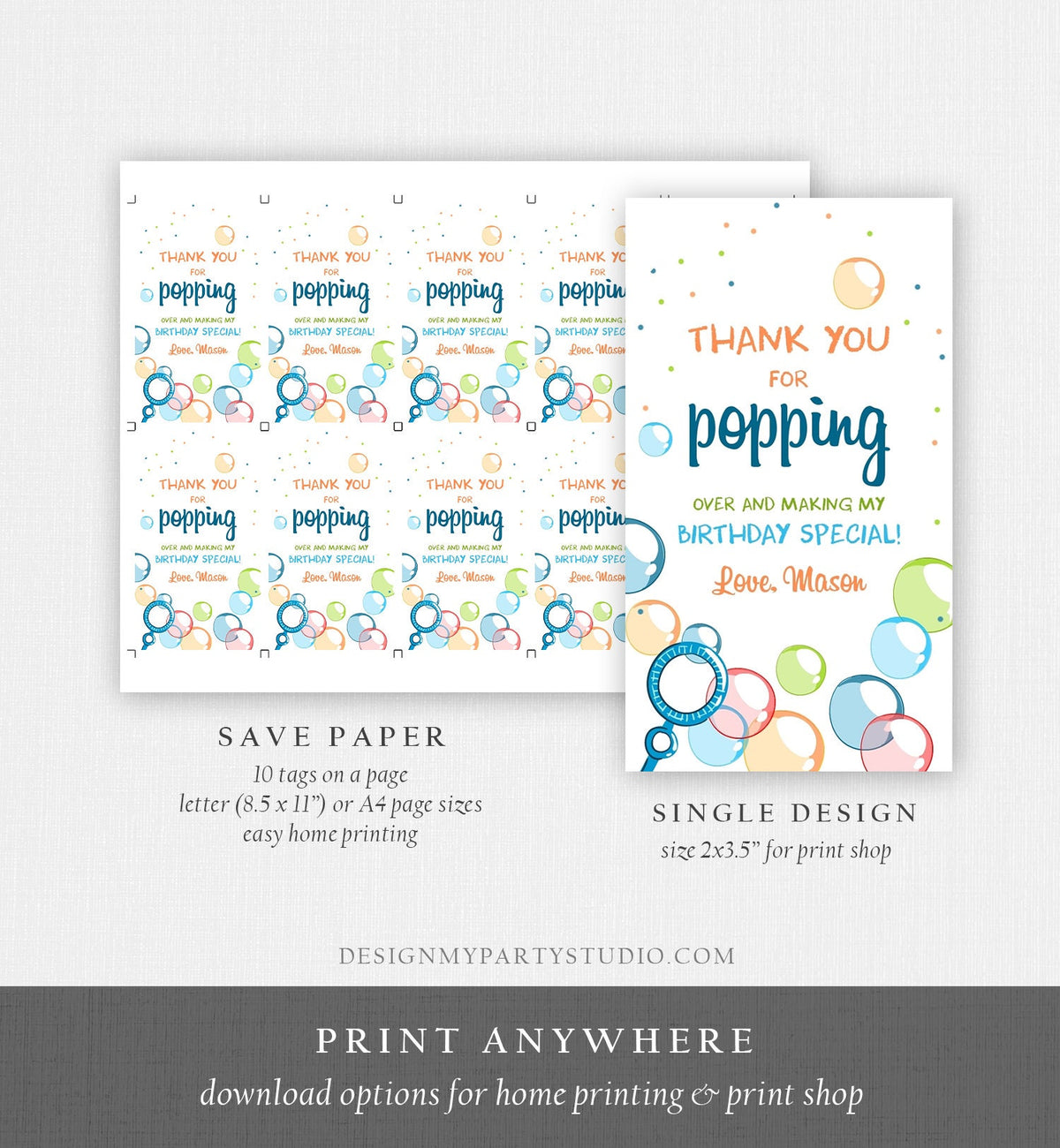 Editable Bubble Favor Tag Boy Bubble Birthday Thank You Tag Popping Over Labels Bubbles Gift Tag Blue Digital Corjl Template Printable 0035