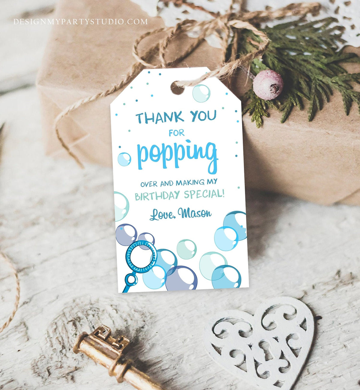 Editable Bubble Favor Tag Boy Bubble Birthday Thank You Tag Popping Over Labels Bubbles Gift Tag Blue Digital Template Printable 0035