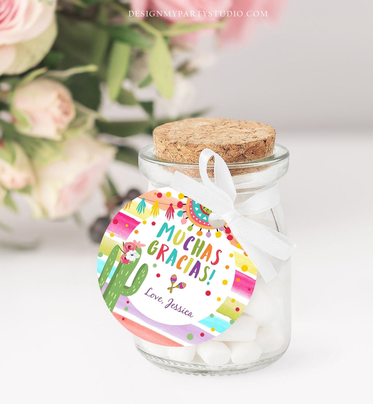 Editable Fiesta Favor Tags Muchas Gracias Thank You Tags Cactus Succulent Mexican Birthday Baby Bridal Shower Taco Bout Corjl Template 0134