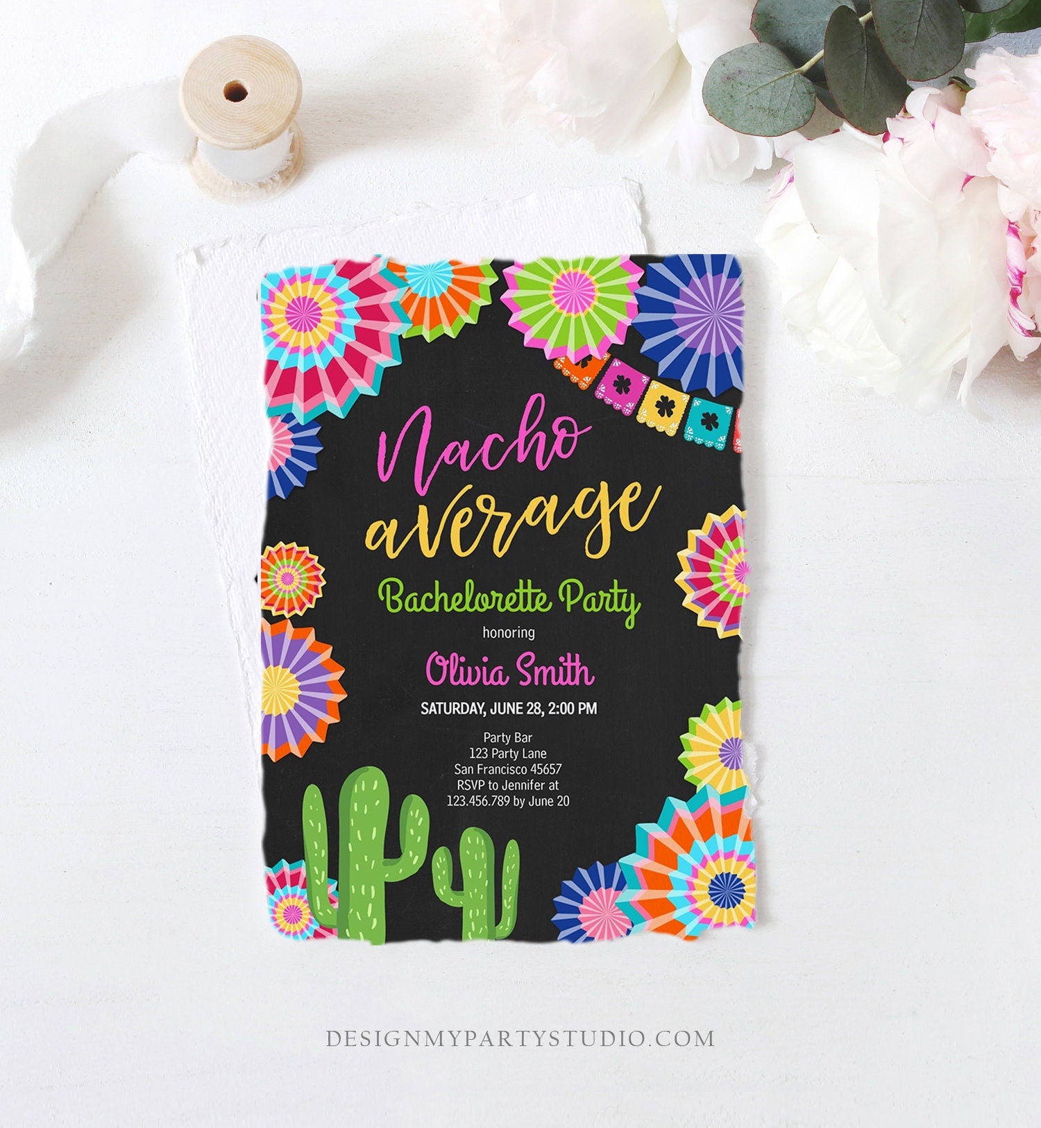 Editable Fiesta Nacho Average Bachelorette Party Invitation Cactus Mexican Bridal Shower Digital Download Corjl Template Printable 0236