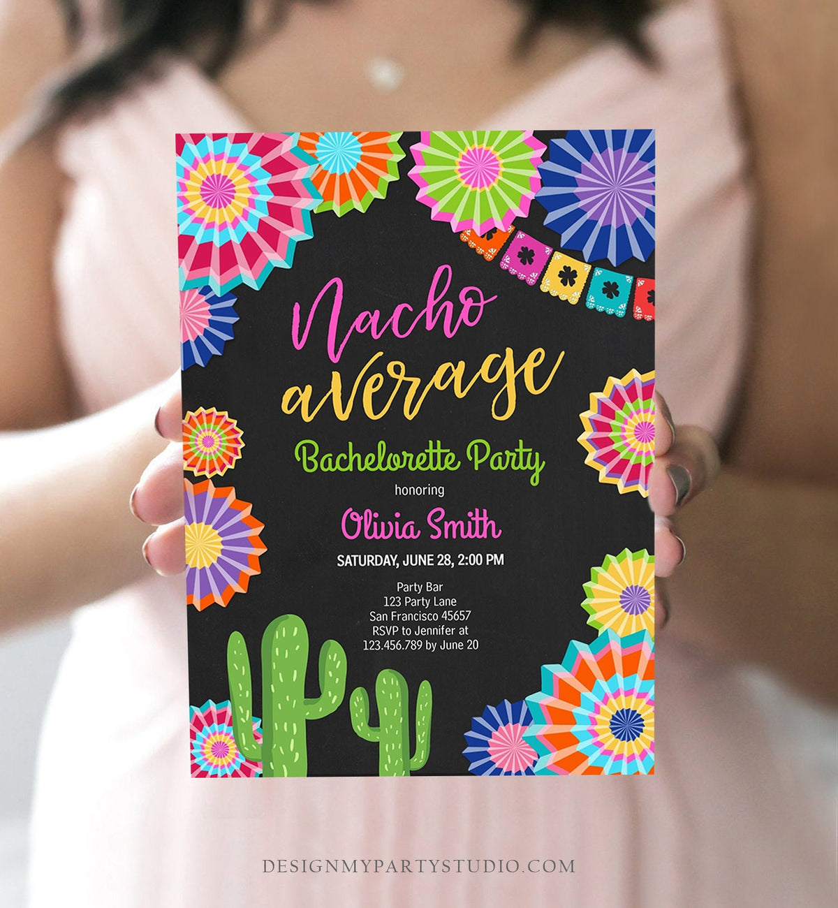 Editable Fiesta Nacho Average Bachelorette Party Invitation Cactus Mexican Bridal Shower Digital Download Corjl Template Printable 0236