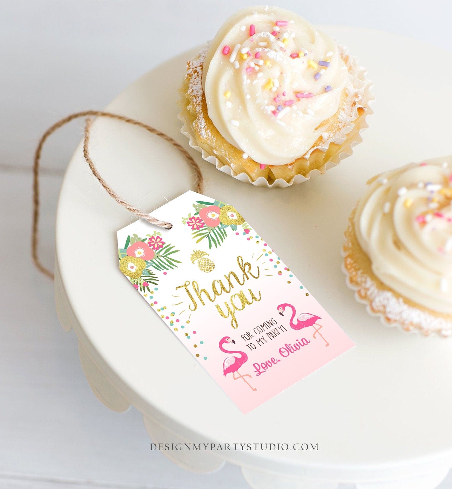 Editable Tropical Aloha Favor Tag Flamingo Luau Party Thank You Tags Birthday Pool Party Pink Gold Label Corjl Template Printable 0200