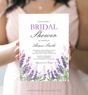 Editable Lavender Bridal Shower Invitation Greenery Foliage Boho Wedding Lilac Blush Lavender Purple Digital Corjl Template Printable 0206