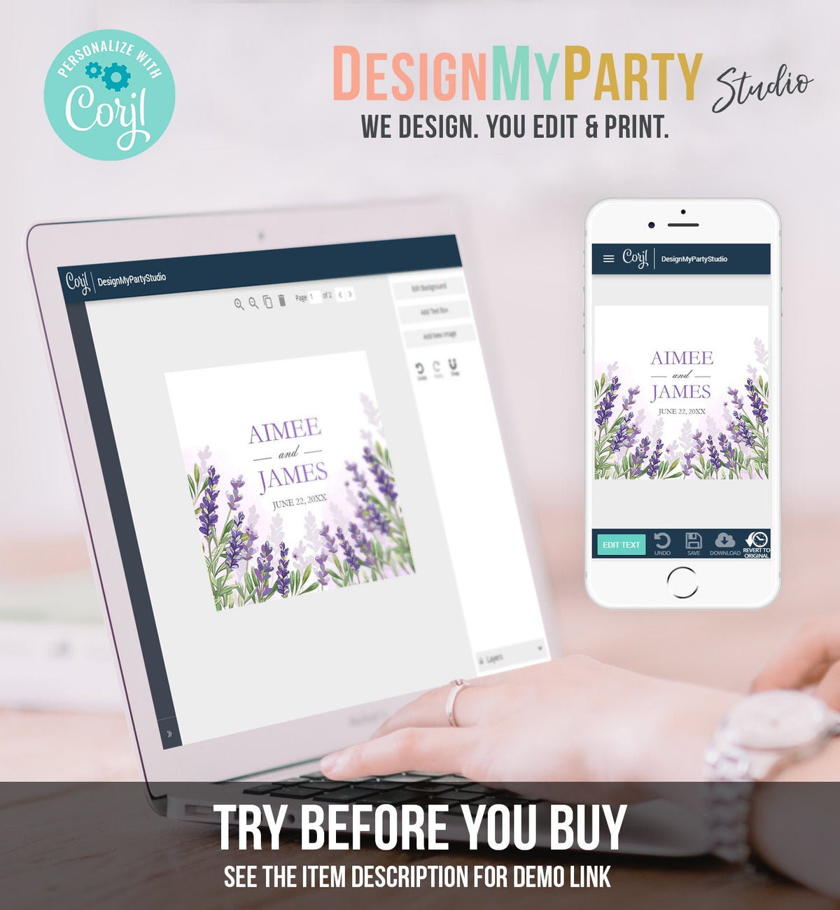 Editable Lavender Wedding Favors Thank You Tags Round Stickers Greenery Boho Lilac Blush Lavender Purple Digital Template Printable 0206