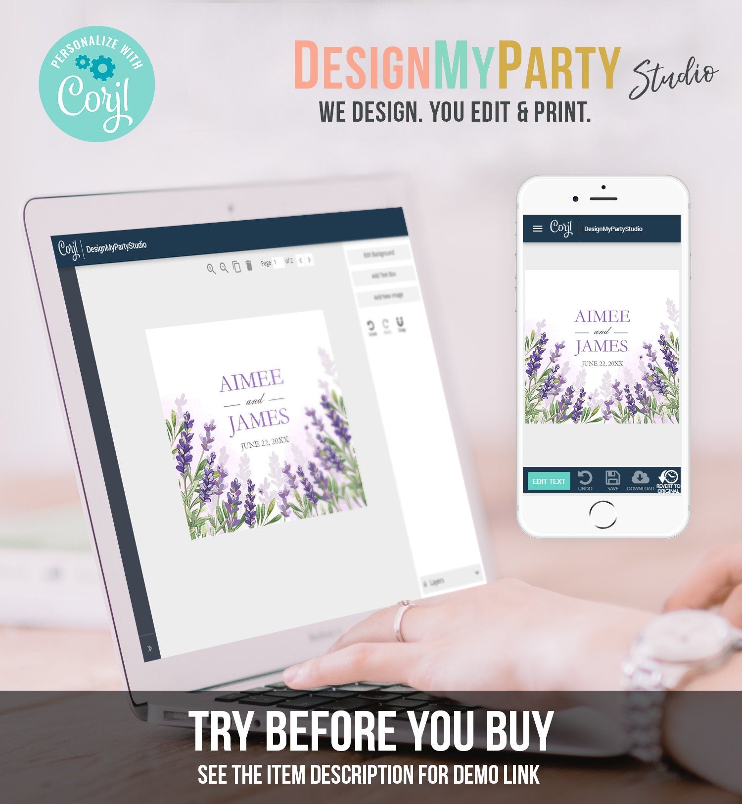 Editable Lavender Wedding Favors Thank You Tags Round Stickers Greenery Boho Lilac Blush Lavender Purple Digital Template Printable 0206