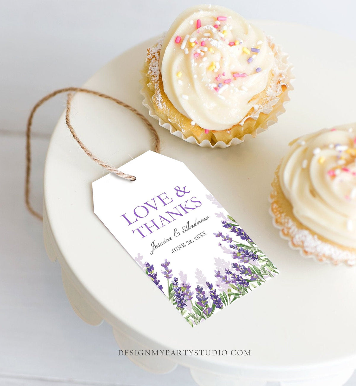 Editable Lavender Favor Tag Thank You Love and Thanks Wedding Bridal Shower Greenery Lilac Blush Purple Corjl Template Printable 0206