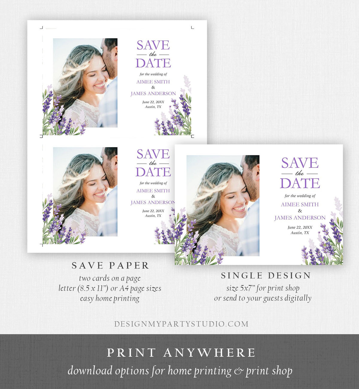 Editable Lavender Save the Date Postcard Greenery Foliage Boho Wedding Lilac Blush Lavender Purple Digital Corjl Template Printable 0206