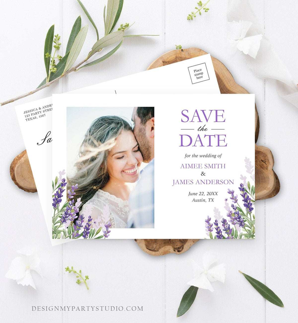 Editable Lavender Save the Date Postcard Greenery Foliage Boho Wedding Lilac Blush Lavender Purple Digital Corjl Template Printable 0206
