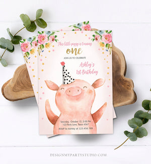 Editable Pig Birthday Invitation Girl Farm Animals Pink Floral Barnyard Party Download Printable Invitation Template Corjl Digital 0188