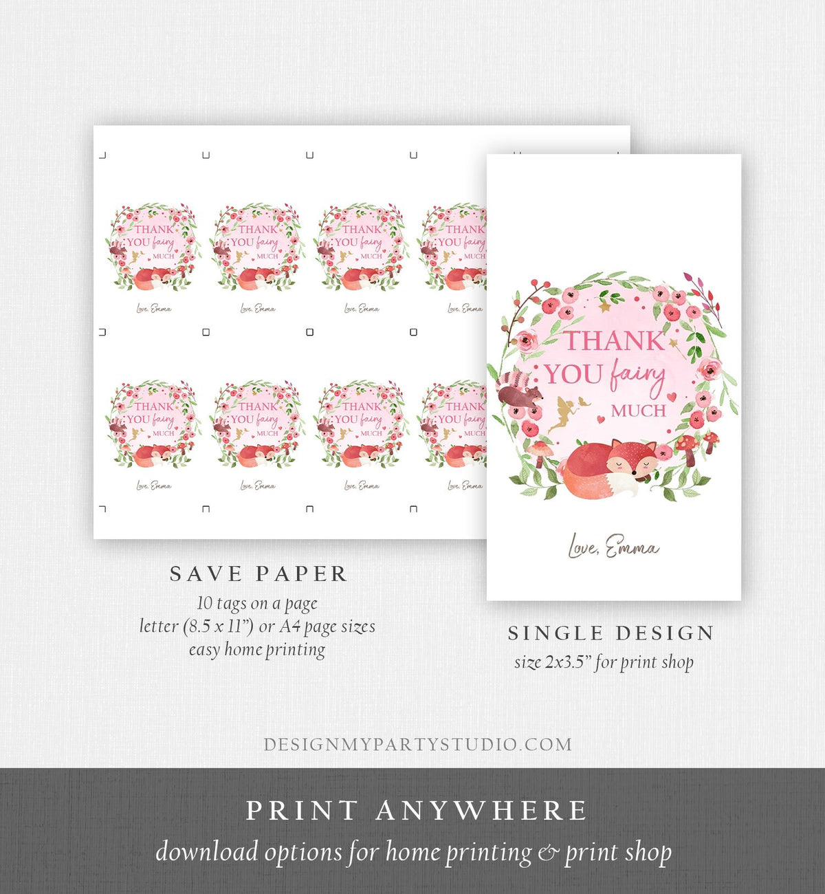 Editable Woodland Fairy Favor Tags Enchanted Forest Birthday Thank you tags Label Girl Woodland Gift tags Template PRINTABLE Corjl 0173