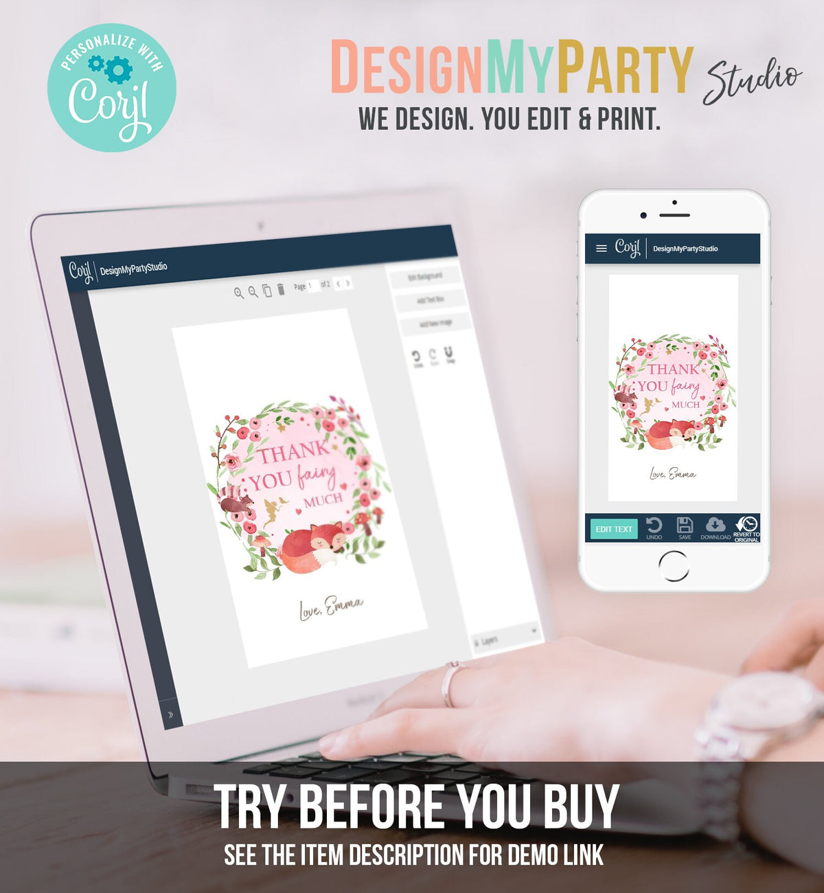 Editable Woodland Fairy Favor Tags Enchanted Forest Birthday Thank you tags Label Girl Woodland Gift tags Template PRINTABLE Corjl 0173