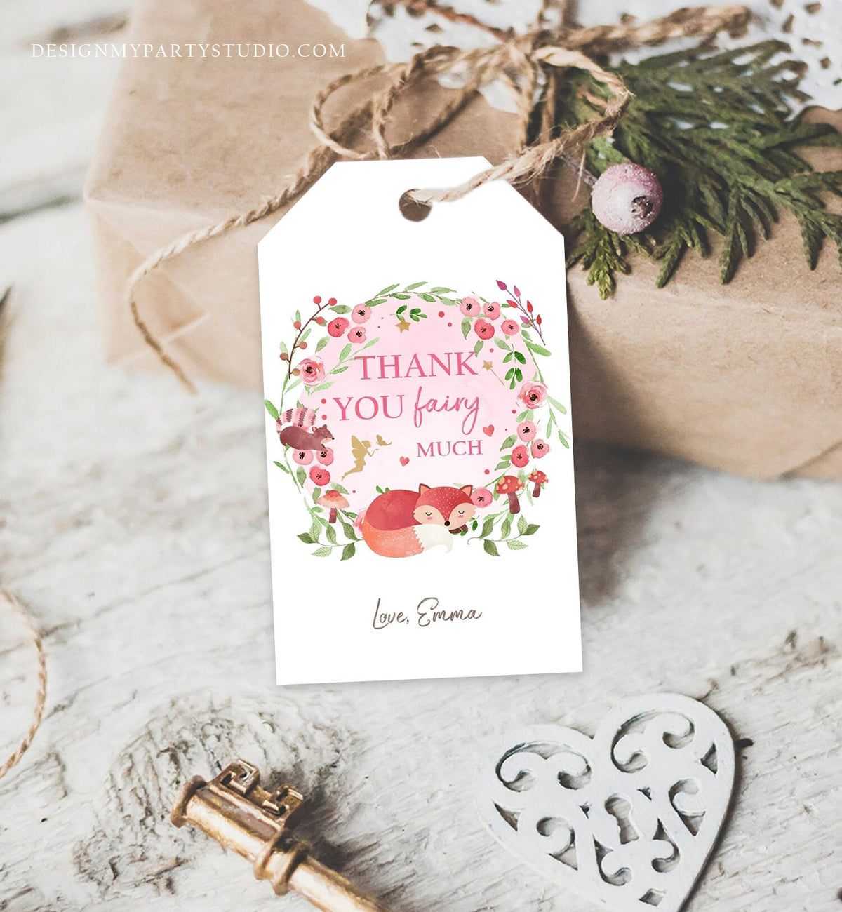 Editable Woodland Fairy Favor Tags Enchanted Forest Birthday Thank you tags Label Girl Woodland Gift tags Template PRINTABLE Corjl 0173