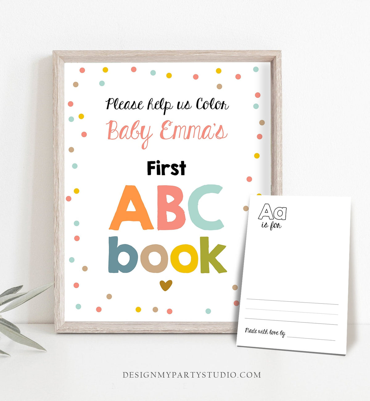 Editable ABC Coloring Book Baby Shower Game Shower Activity Baby Book Coloring Pages Alphabet Flash Cards First ABC Template Corjl PRINTABLE