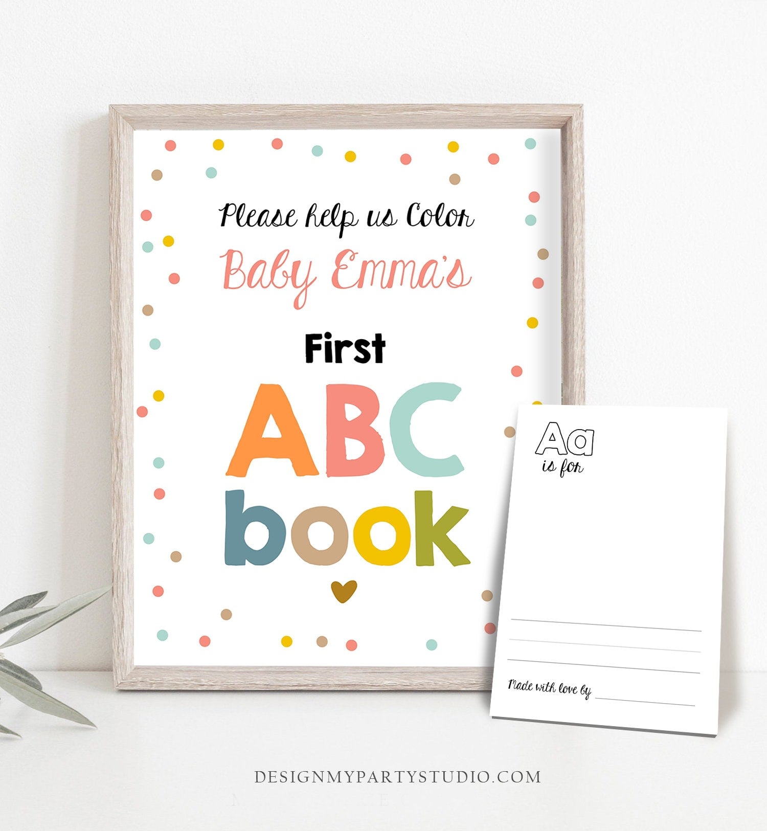 Editable ABC Coloring Book Baby Shower Game Shower Activity Baby Book Coloring Pages Alphabet Flash Cards First ABC Template Corjl PRINTABLE
