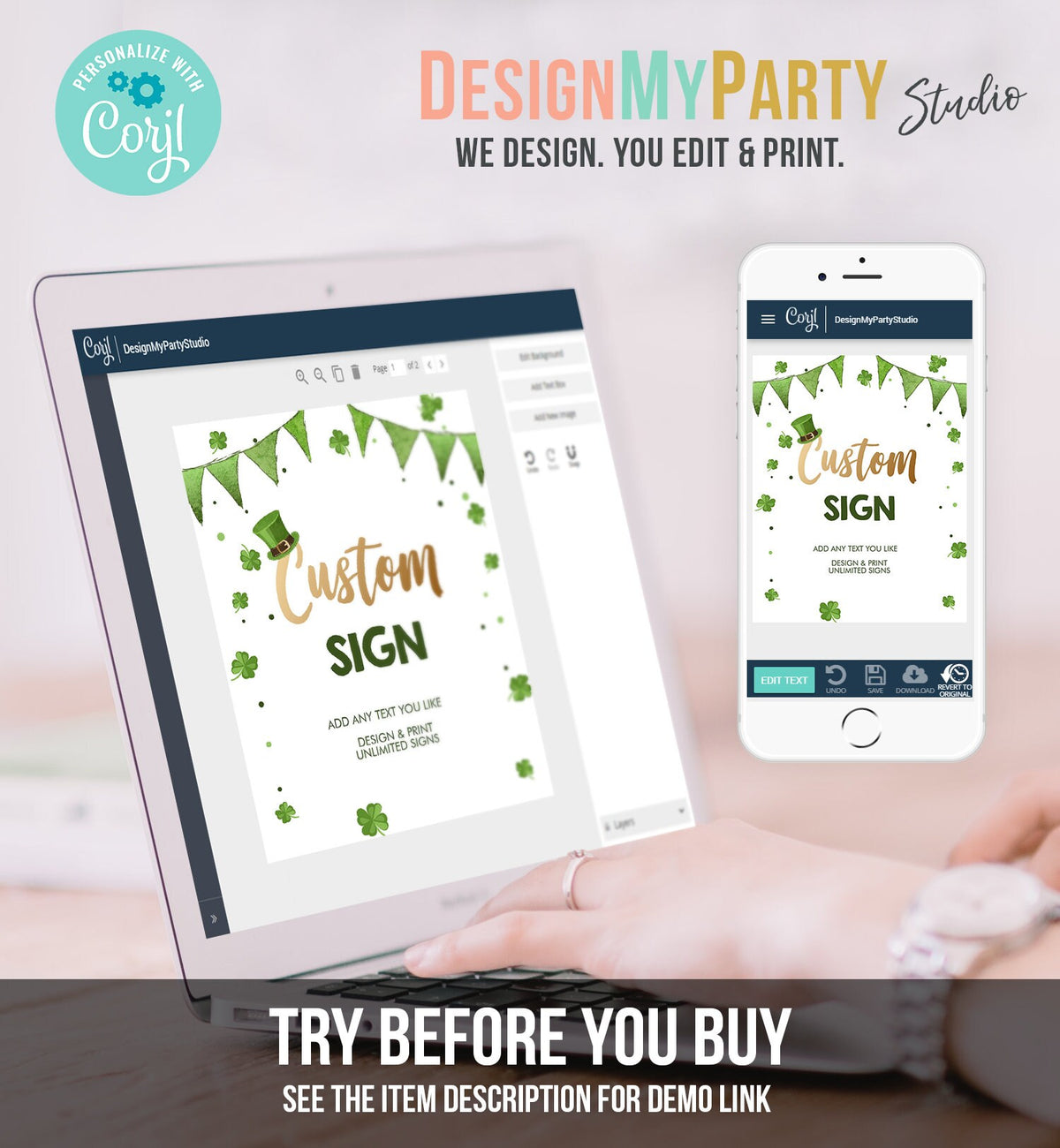 Editable Custom Sign St. Patrick&#39;s Day Sign St Patricks Day Decor Shamrock Table Sign Clover Download Corjl Template Printable 8x10 0115