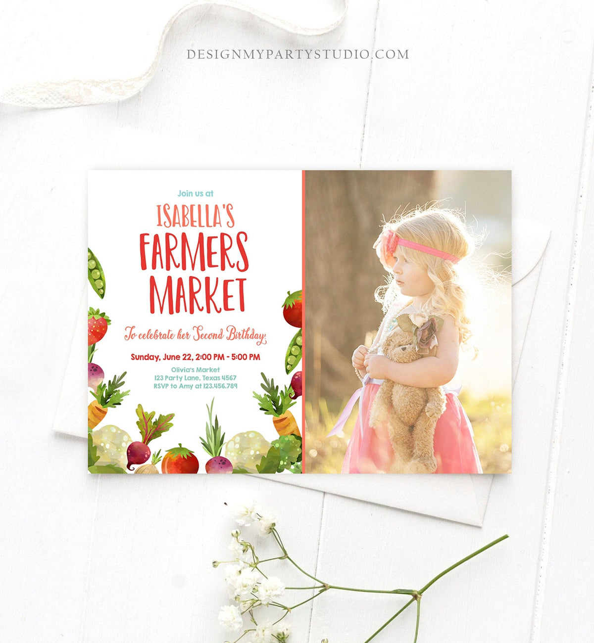 Editable Farmers Market Birthday Invitation Vegetables Locally Grown Veggies Farm Fruits Market Printable Invitation Template Corjl 0144