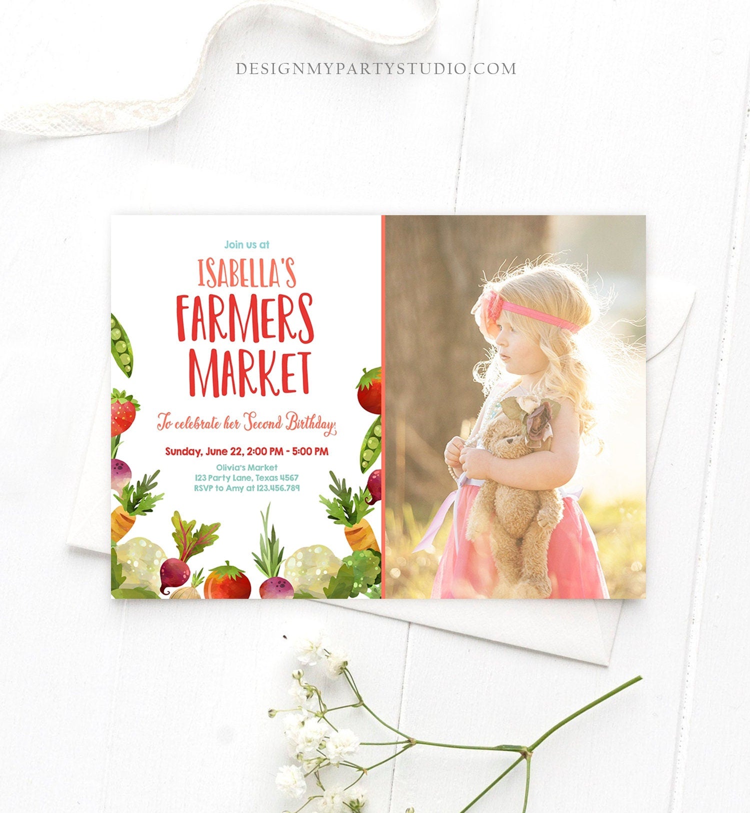 Editable Farmers Market Birthday Invitation Vegetables Locally Grown Veggies Farm Fruits Market Printable Invitation Template Corjl 0144