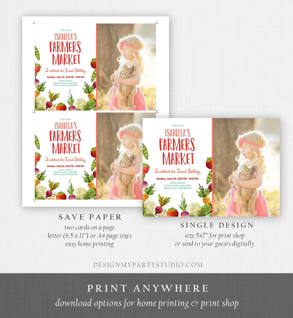 Editable Farmers Market Birthday Invitation Vegetables Locally Grown Veggies Farm Fruits Market Printable Invitation Template Corjl 0144