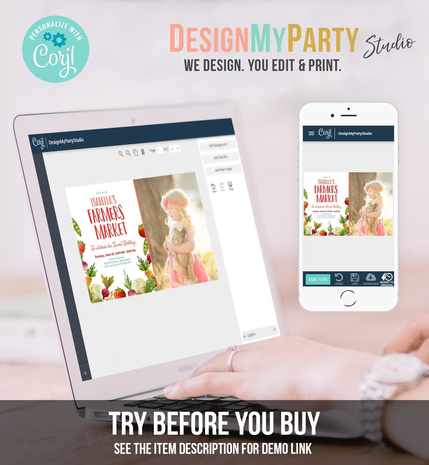 Editable Farmers Market Birthday Invitation Vegetables Locally Grown Veggies Farm Fruits Market Printable Invitation Template Corjl 0144