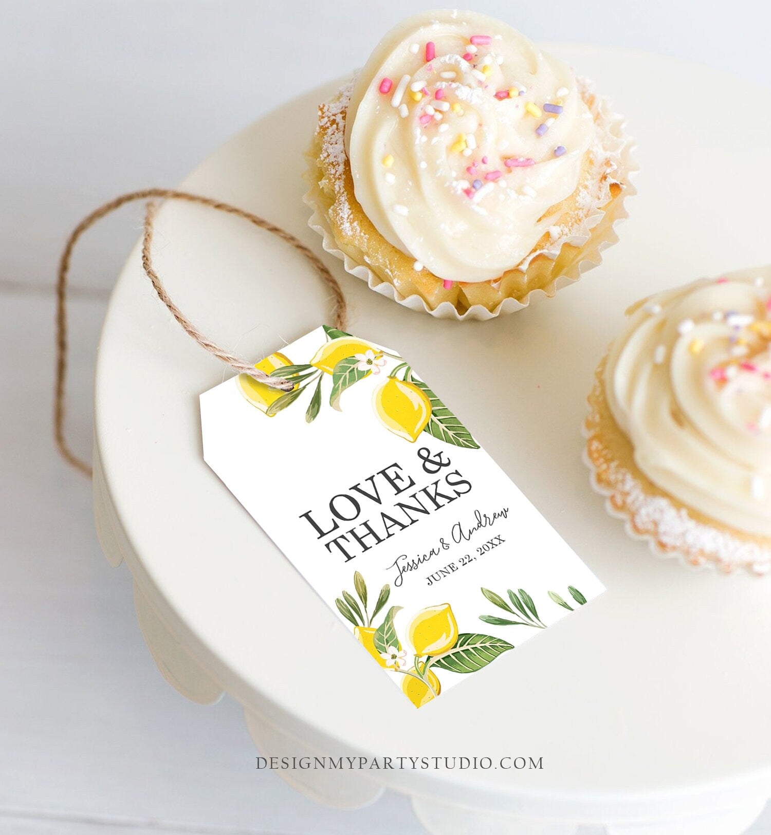Editable Lemon Thank You Tags Wedding Favor Tags Love & Thanks Bridal Shower Baby Shower Foliage Greenery Digital Template Printable 0220