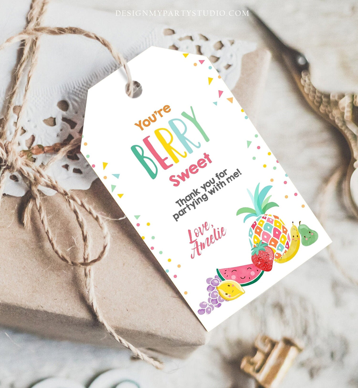Editable Favor Tag Two-tti Frutti Birthday Two-tti Fruiti Party Fruit Thank You Tag Tropical Summer Digital Download Template Printable 0139
