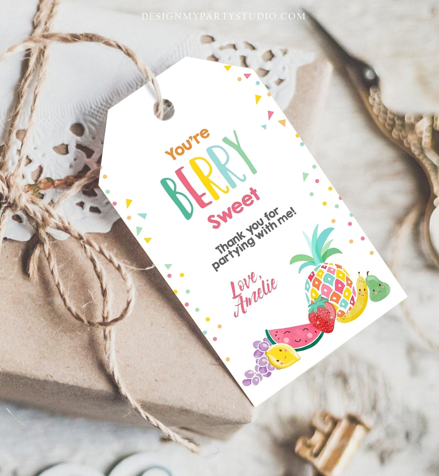 Editable Favor Tag Two-tti Frutti Birthday Two-tti Fruiti Party Fruit Thank You Tag Tropical Summer Digital Download Template Printable 0139