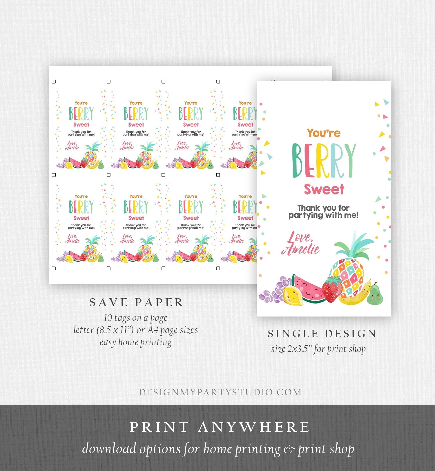 Editable Favor Tag Two-tti Frutti Birthday Two-tti Fruiti Party Fruit Thank You Tag Tropical Summer Digital Download Template Printable 0139