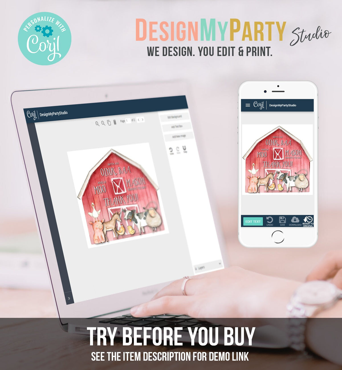 Editable Farm Animals Favor Tags Tags Farm Birthday Thank You Tag Barnyard Favor Boy Birthday Cow Pig Red Barn Corjl Template Printable 0155