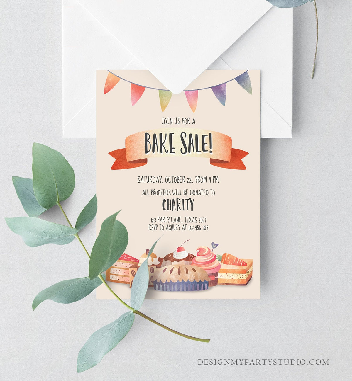 Editable Bake Sale Party Festival Invitation Fundraiser School Church Flyer Kitchen Cake Cookie Download Corjl Template Printable 0258