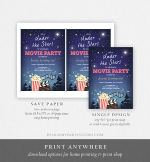 Editable Movie Night Invitation Under the Stars Outdoor Backyard Movie Party Popcorn Birthday Download Printable Template Corjl 0177