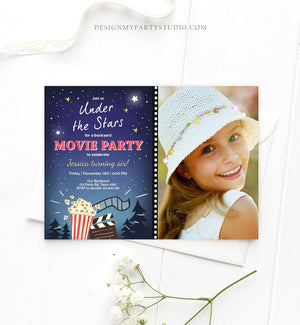 Editable Movie Night Invitation Under the Stars Outdoor Backyard Movie Party Popcorn Birthday Download Printable Template Corjl 0177