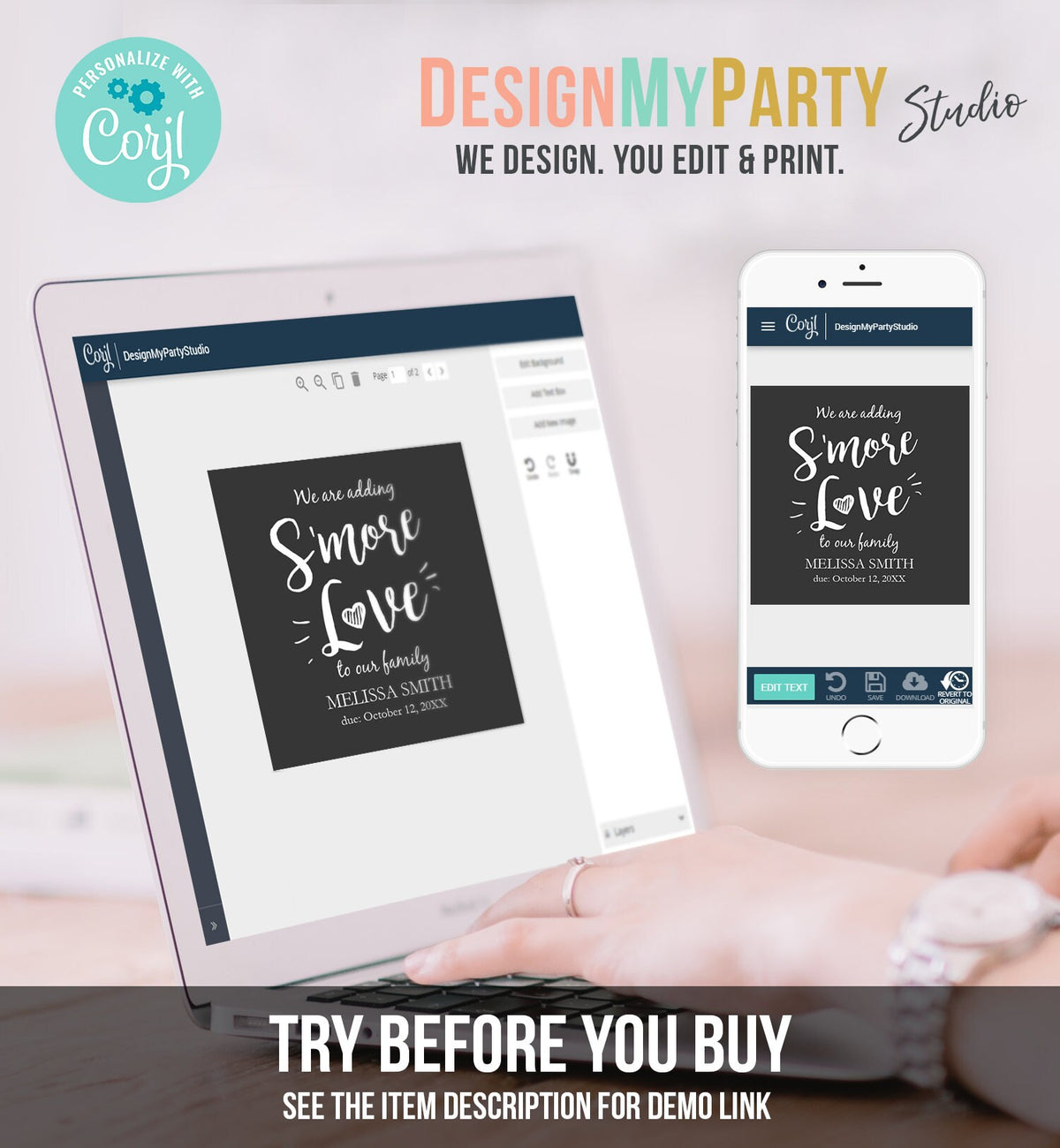 Editable Smore Love Favor Tag We Are Adding S&#39;more Love To Our Family Square Round Baby Shower Favors Download Corjl Template PRINTABLE 0276