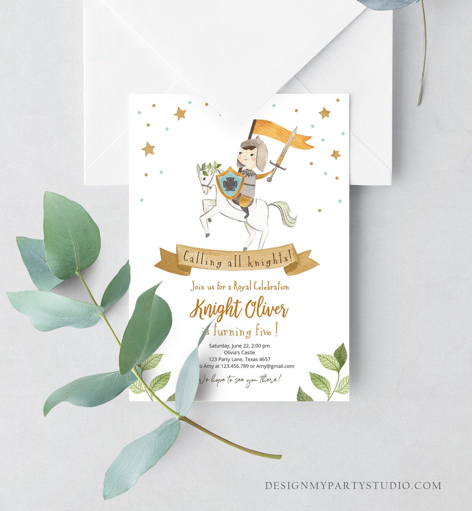 Editable Knight Birthday Invitation Boy Royal Birthday Once Upon a Time Knight Dragon Castle Blue Medieval Digital Template Printable 0171