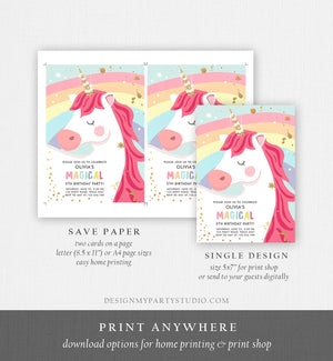 Editable Unicorn Birthday Invitation Unicorn Party Girl Pink Gold Magical Unicorn Invite Rainbow Corjl Template Digital 0323