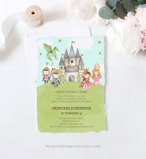 Editable Princess and Knight Birthday Invitation Once Upon a Time Princess Royal Birthday Girl Pink Castle Template Corjl Printable 0171