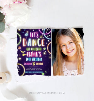 Editable Dance Party Birthday Invitation Disco Music Let's Dance Neon Glow In The Dark Party Girl Teen Pink Template Corjl Printable 0172