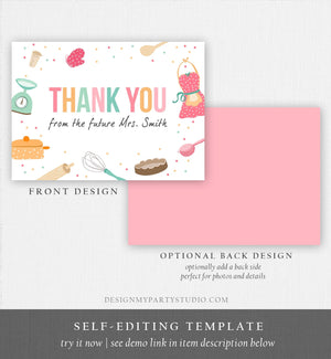 Editable Thank You Card Kitchen Bridal Shower Cooking Birthday Baking Little Chef Girl Thank You Note Printable Template Download Corjl 0219