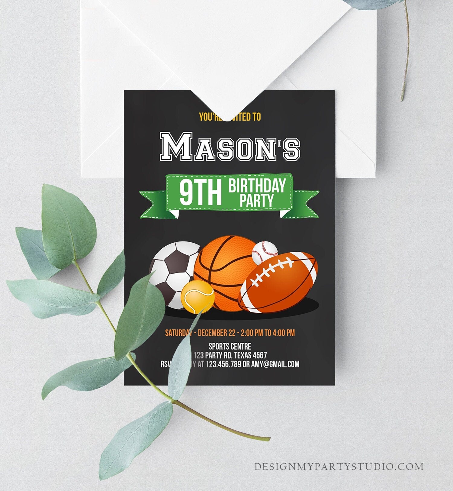 Editable Sports Birthday Invitation Boy Birthday Party Invite Sport Baseball Sports Theme Digital Download Evite Template Printable 0137