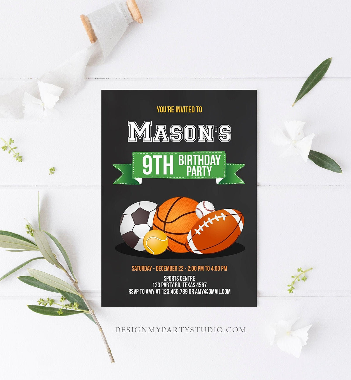 Editable Sports Birthday Invitation Boy Birthday Party Invite Sport Baseball Sports Theme Digital Download Evite Template Printable 0137