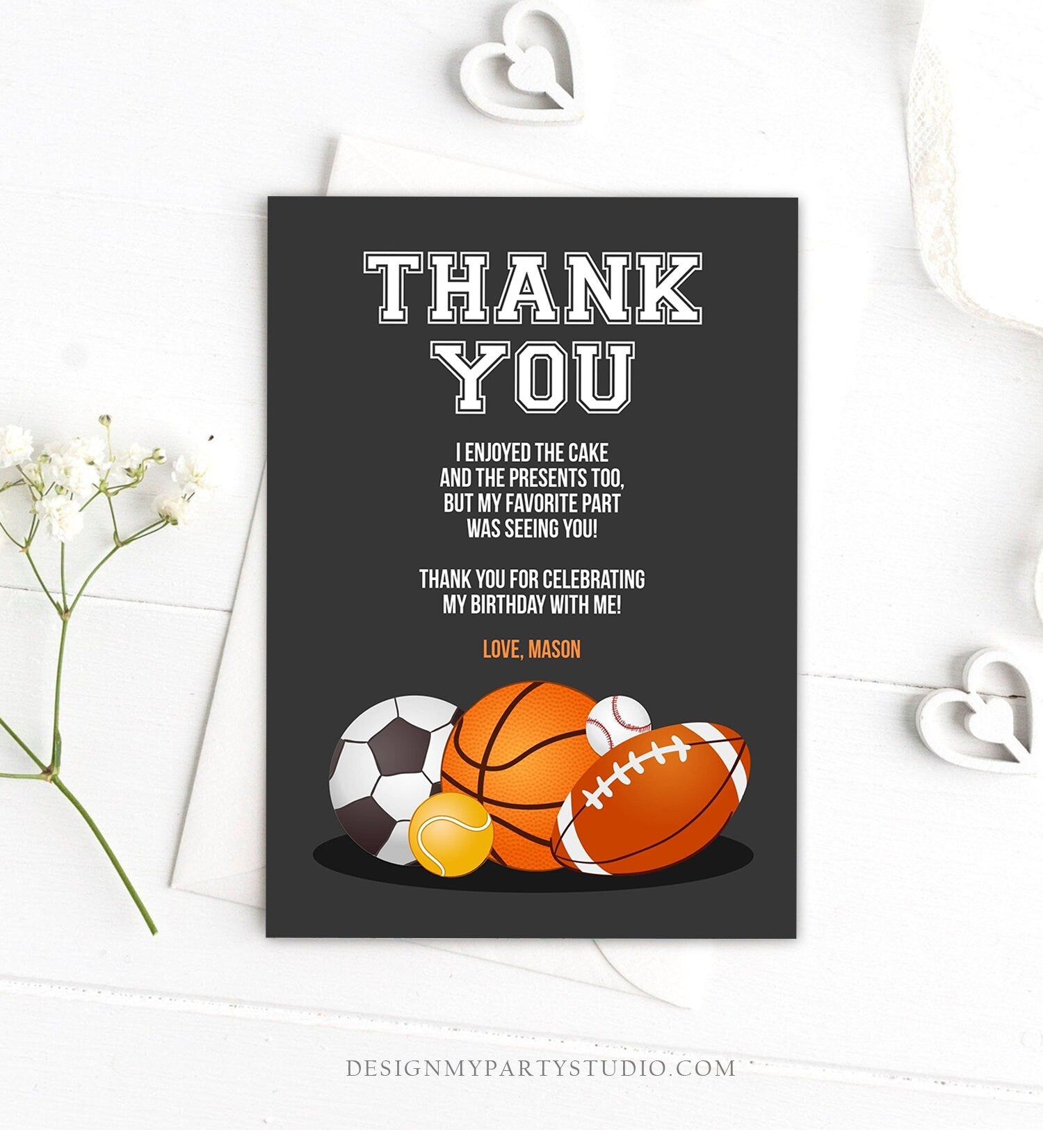 Editable Sports Thank you Card Sports Birthday Boy Sport Thank you Note Baseball Baby Shower Template Instant Download Corjl 0137