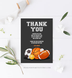 Editable Sports Thank you Card Sports Birthday Boy Sport Thank you Note Baseball Baby Shower Template Instant Download Corjl 0137