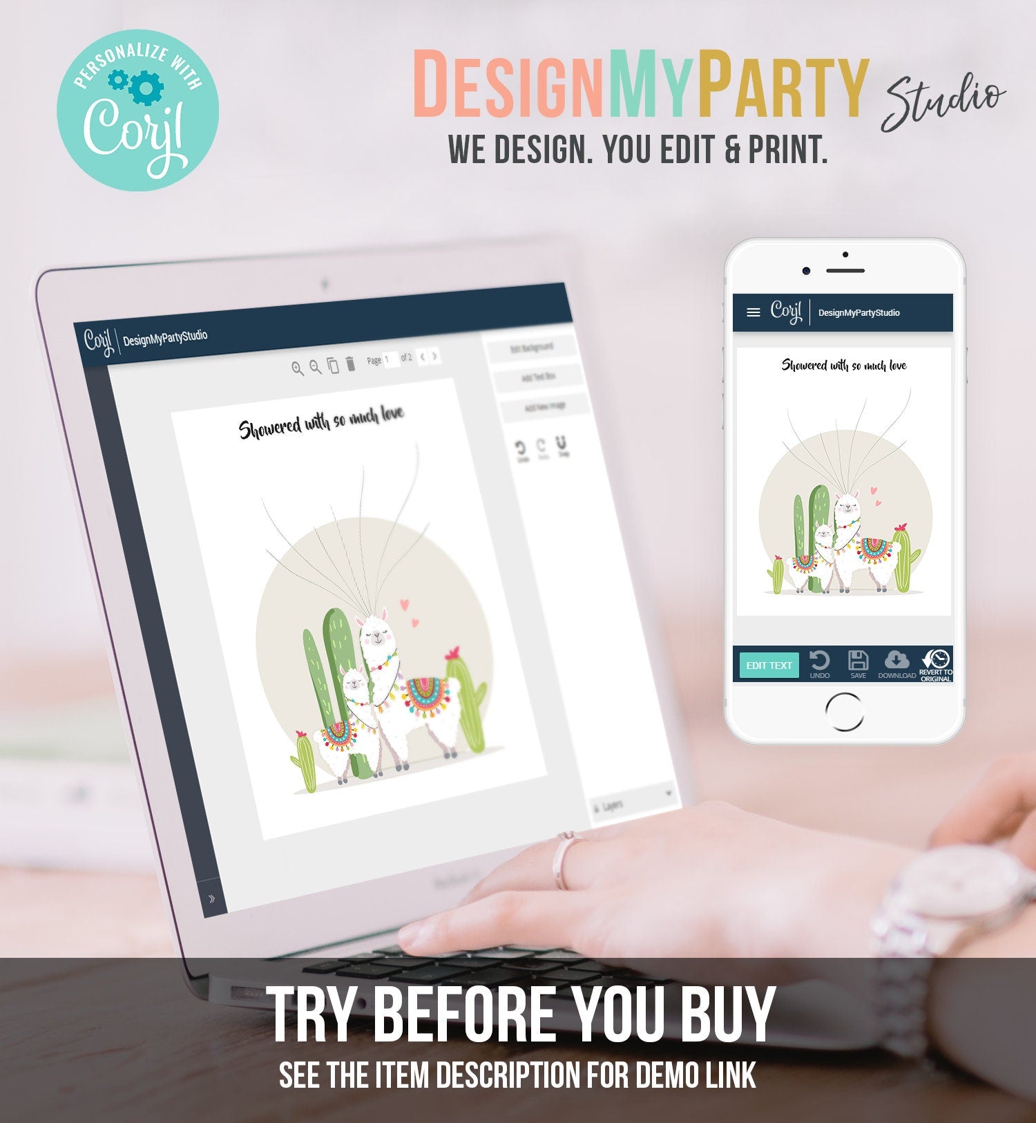 Editable Llama Thumbprint Guestbook Llama Fingerprint Guest Book Baby Shower Birthday Digital Download Template Printable 0079