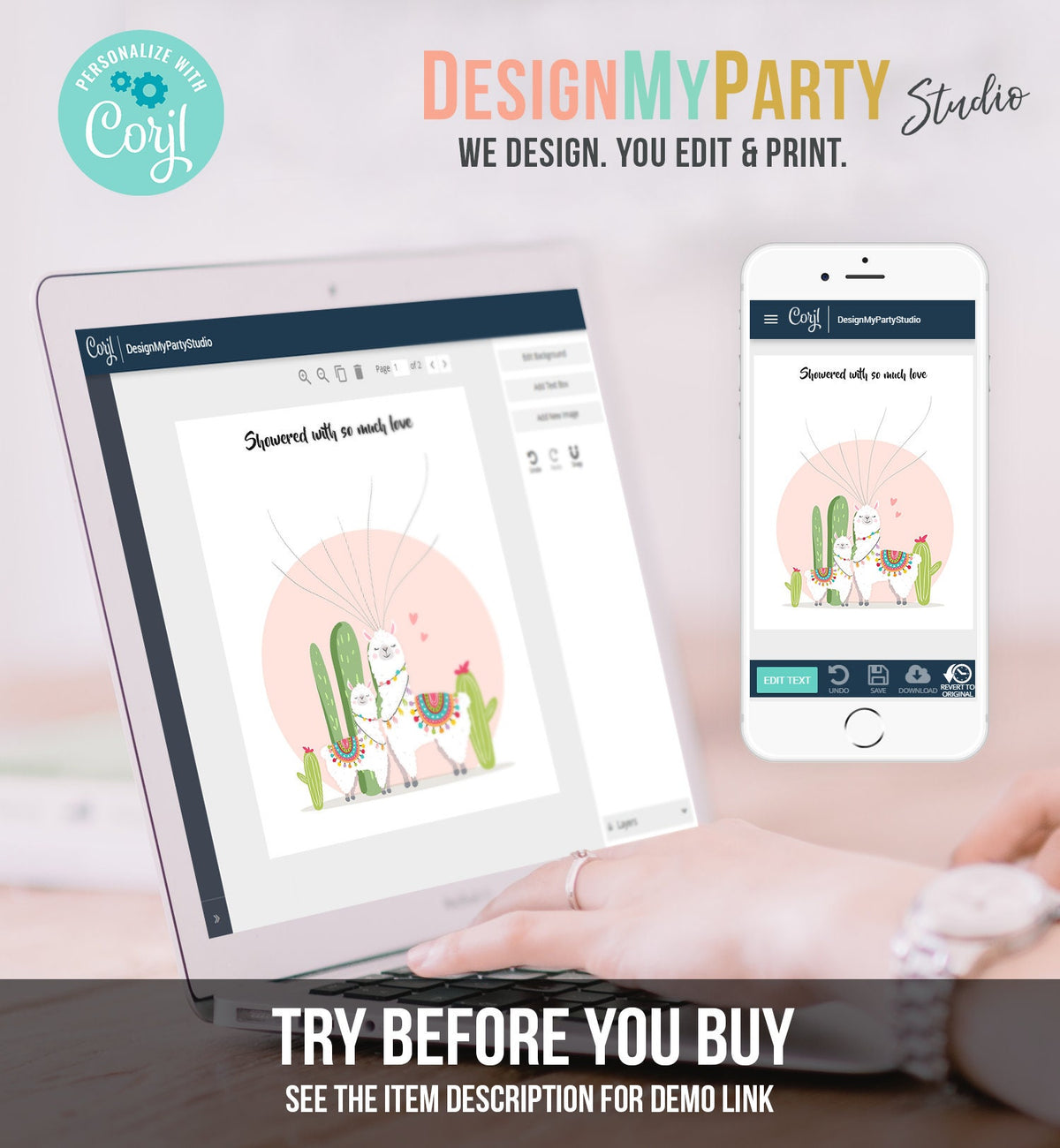 Editable Llama Thumbprint Guestbook Pink Baby Girl Fingerprint Guest Book Baby Shower Birthday Digital Download Template Printable 0079