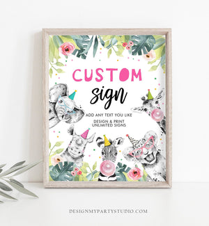 Editable Custom Sign Party Animals Sign Wild One Animals Decor Zoo Safari Animals Girl Table Decoration 8x10 Instant Download PRINTABLE 0322
