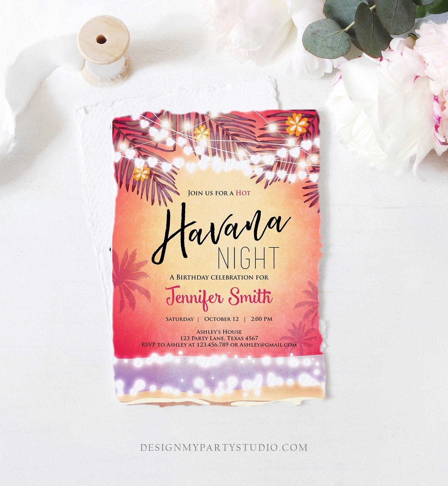 Editable Havana Nights Invitation Night in Havana Birthday Invitation Vintage Beach Party Digital Download Evite Template Printable 0287
