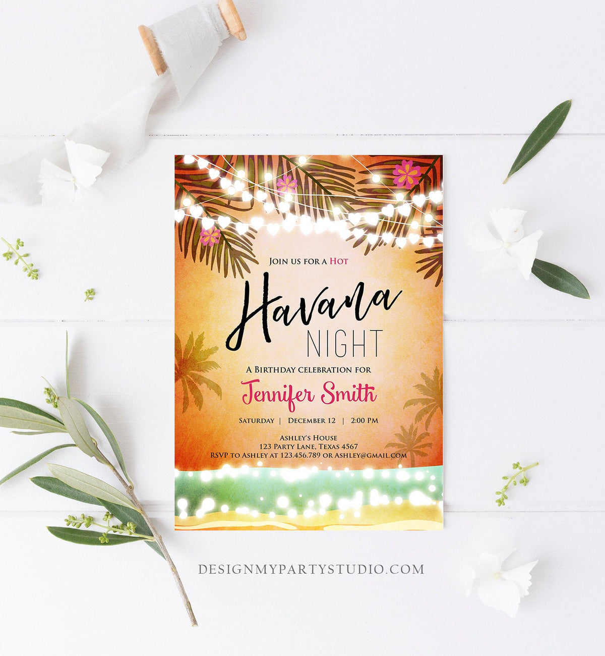 Editable Havana Nights Invitation Night in Havana Birthday Vintage Beach Download Cuban Digital Download Evite Template Printable 0287