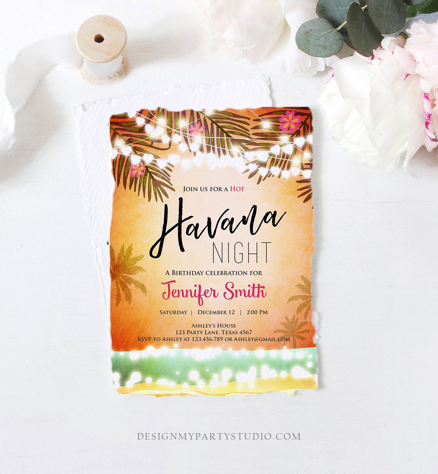Editable Havana Nights Invitation Night in Havana Birthday Vintage Beach Download Cuban Digital Download Evite Template Printable 0287