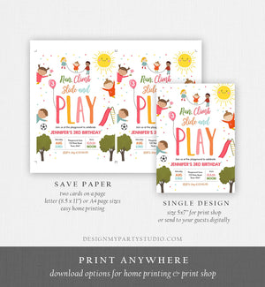 Editable Playground Birthday Invitation Party In The Park Girl Pink Run Climb Slide and Play Download Printable Template Corjl Digital 0327
