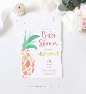 Editable Pineapple Baby Shower Invitation Party like a Pineapple Aloha Tropical Luau Party Girl Sprinkle Coed Gold Pink Corjl Template 0202